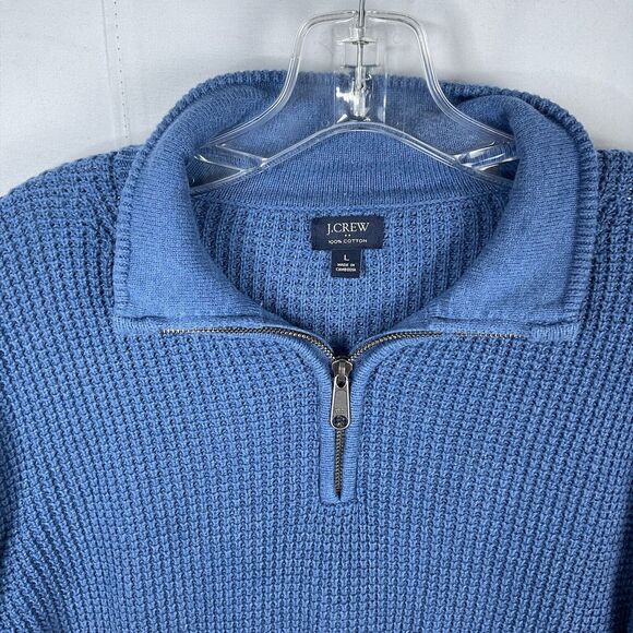 J. Crew Men's Sweater Waffle Knit 1/4 Zip Large Pullover Blue Cotton Casual Warm - Picture 4 of 8
